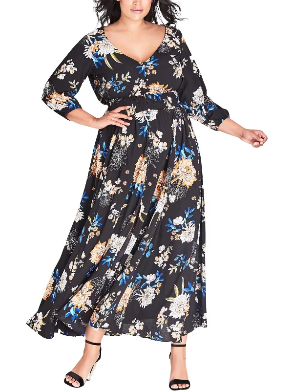 VIP Member Discount Plus Womens Full Length Floral Print Maxi Dress