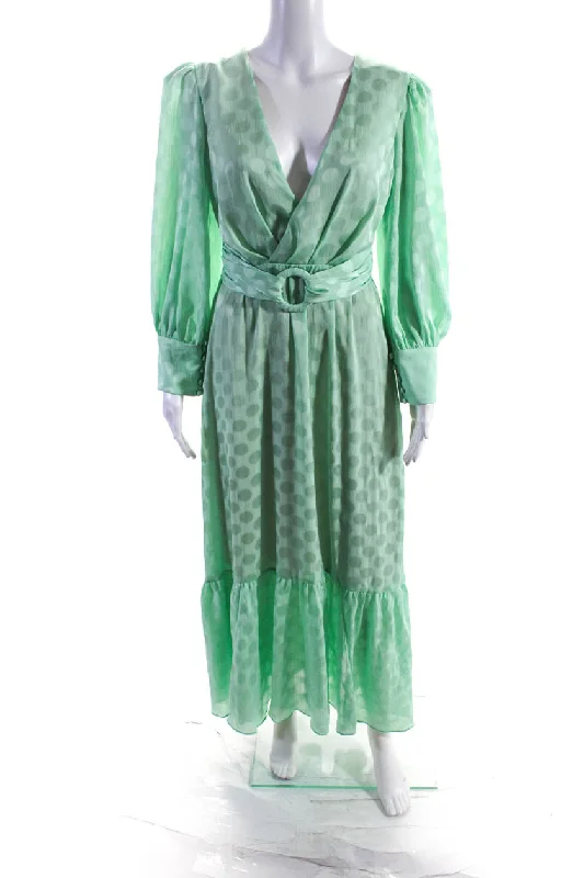 Fashionable Dresses for Women PatBO Womens Polka Dot Long Sleeved V Neck Belted Long Dress Mint Green Fashionable Dresses for Women PatBO Womens Polka Dot Long Sleeved V Neck Belted Long Dress Mint Green