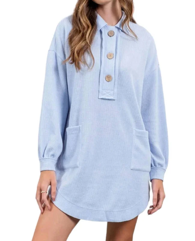 Women's Cozy Clothes Collared Sweatshirt Dress In Light Blue