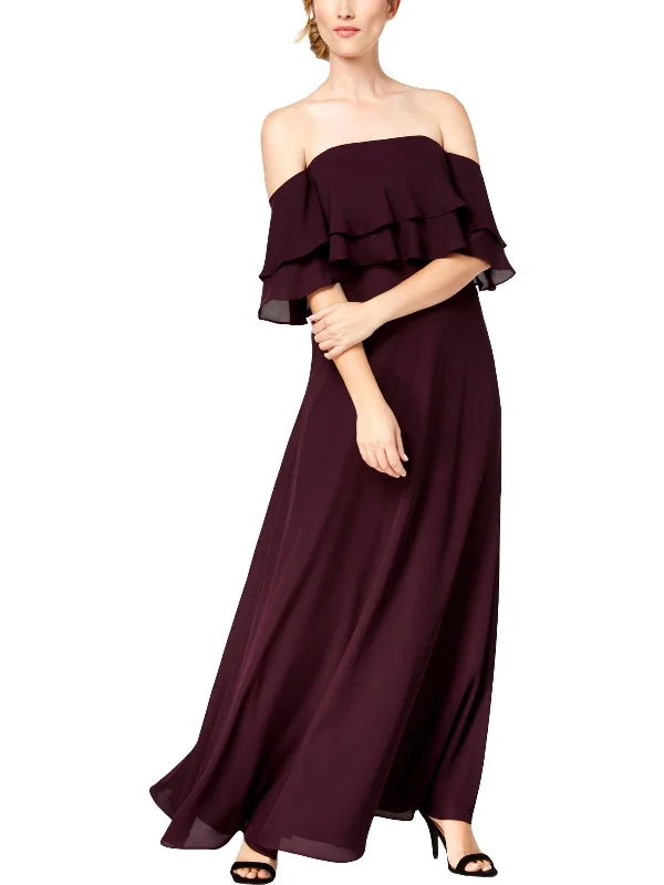 Stylish Women's Garments Womens Off-The-Shoulder Flounce Maxi Dress