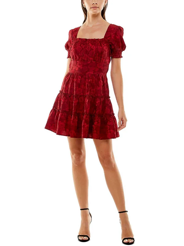 Women's Elegant Garments Juniors Womens Floral Print Mini Fit & Flare Dress