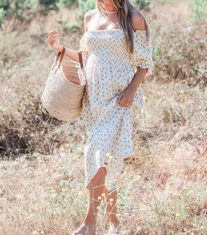 Colorful Clothing Floral Muslin Dress In Cream