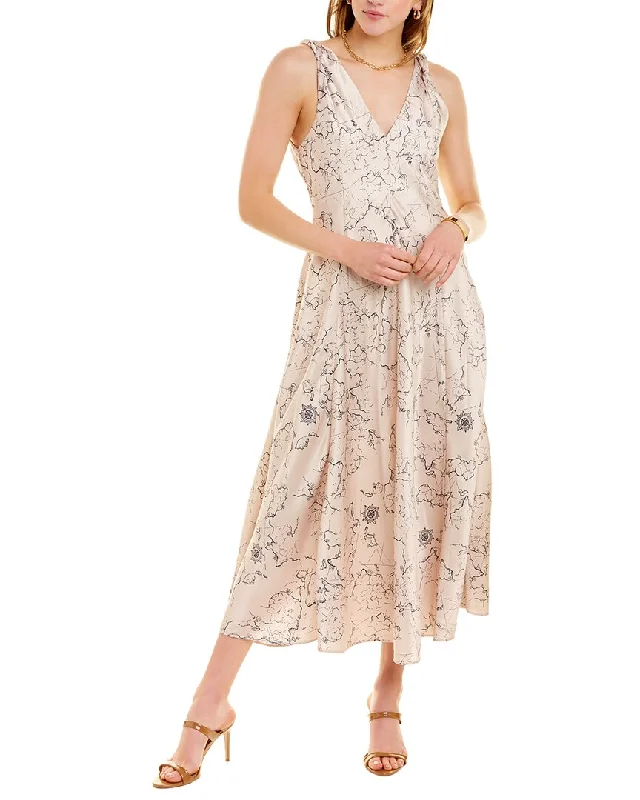 Comfortable Women's Clothing en saison Satin Map Print Maxi Dress