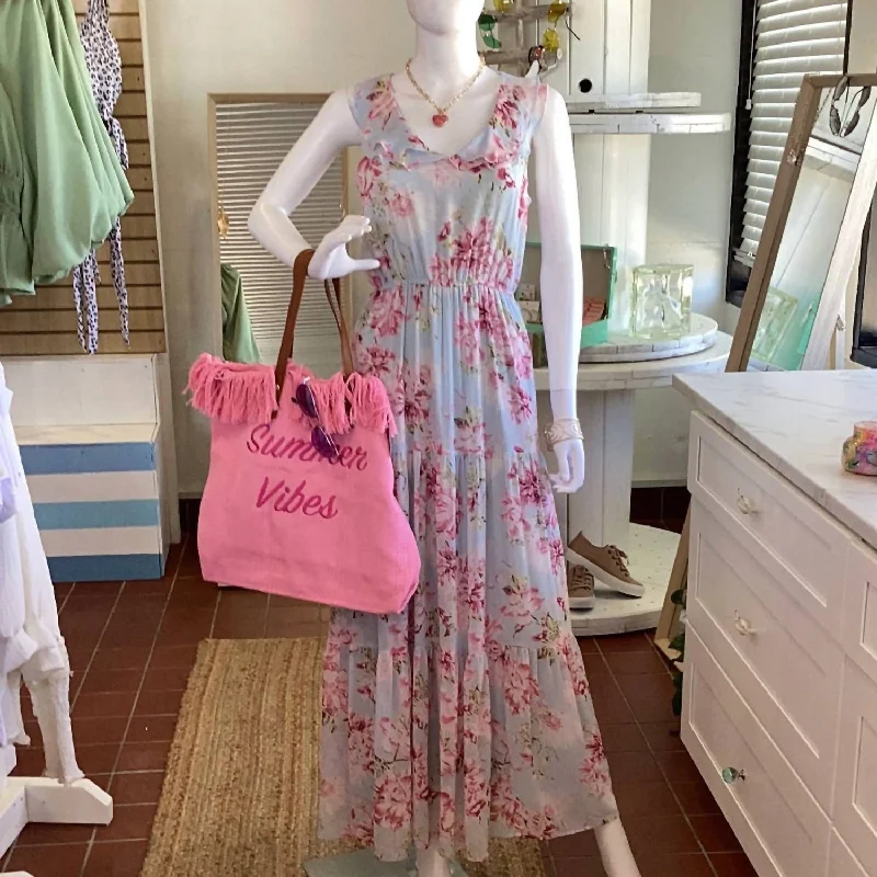 Premium Style Ruffled Floral Maxi Dress In Rosie