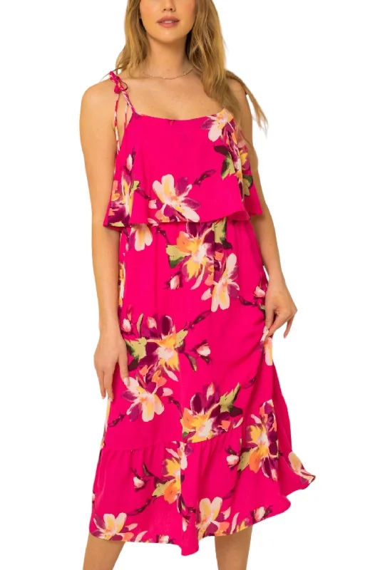 Women's Elegant Clothing Sets Selena Sleeveless Layered Floral Print Dress In Magenta Women's Elegant Clothing Sets Selena Sleeveless Layered Floral Print Dress In Magenta