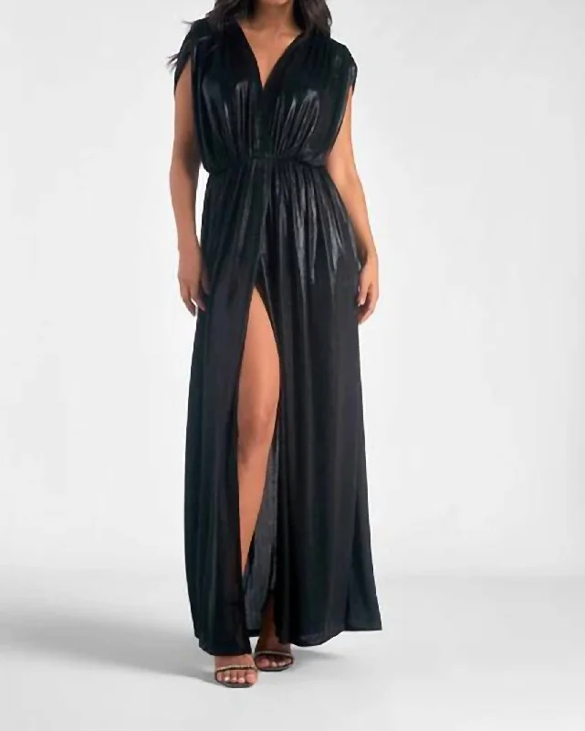 Comfortable Clothes High Slit Dress In Black