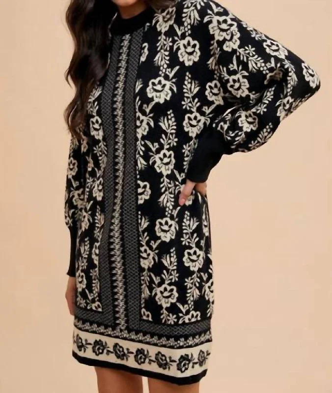 Sustainable Women's Clothes Floral Frost Knit Dress In Black