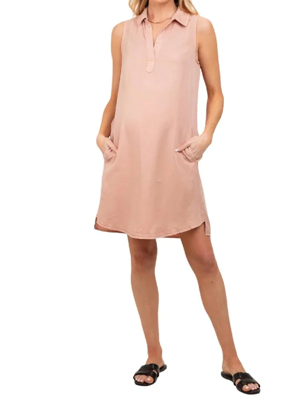Women's Clothing For Special Occasions Tencel Sleeveless Shirt Dress In Dusty Peach