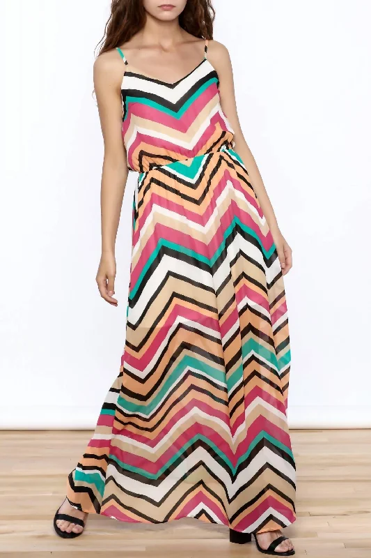 Women's Clothing Sale Online Chevron Print Maxi Dress In Multi