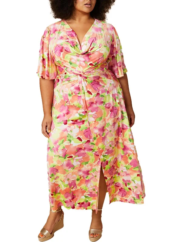 Luxury Women's Clothing Plus Lyona Womens Floral Print Polyester Maxi Dress
