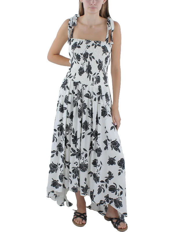 Wardrobe Upgrade Womens Floral Print Tie Shoulder Maxi Dress