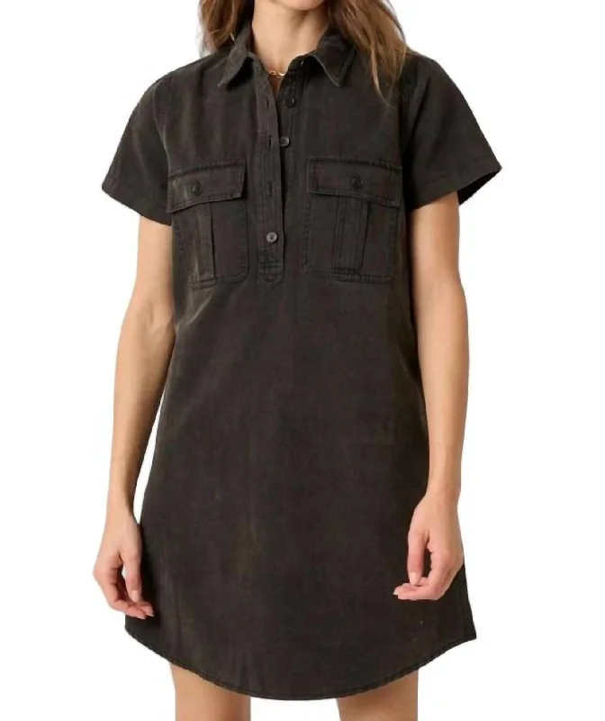 Sale For Women Acid Wash Shirt Dress In Black