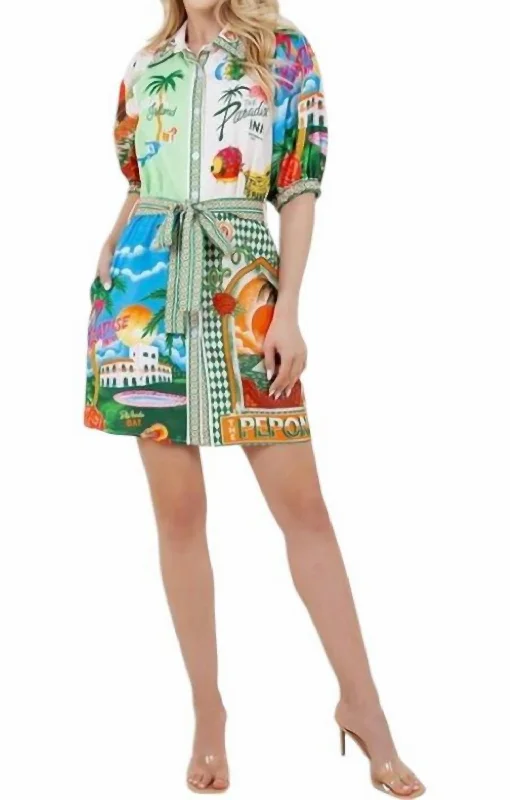 Comfy Women's Outfits for Daily Wear Resort Print Shirt Dress In Multi