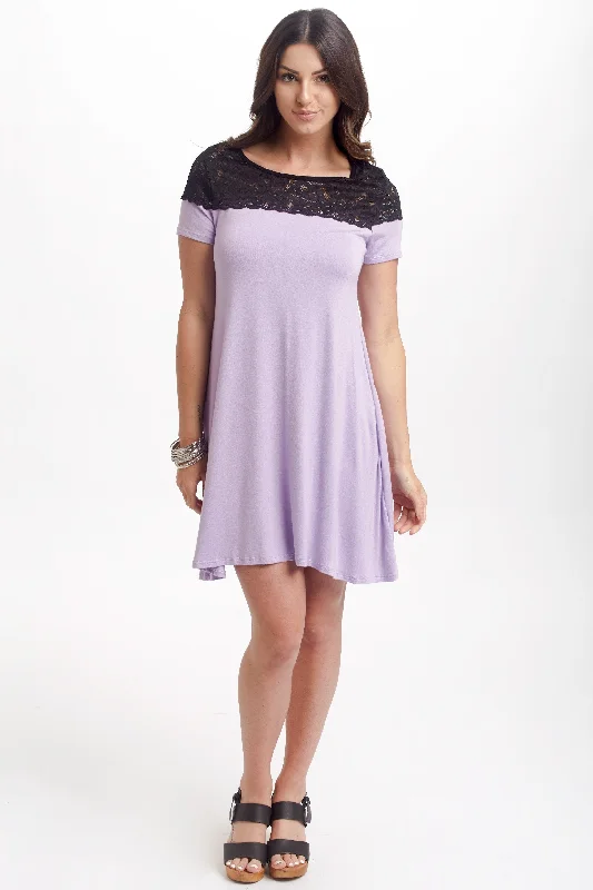 Vibrant Femme Fashion Lavender Lace Top Dress
