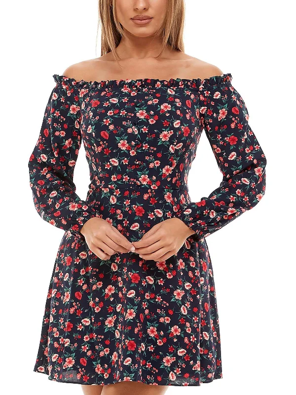 Plus Size Women's Fashion and Clothing Juniors Womens Floral-Printed Mini Fit & Flare Dress