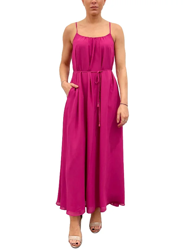 Holiday Discount Womens Belted Chiffon Maxi Dress