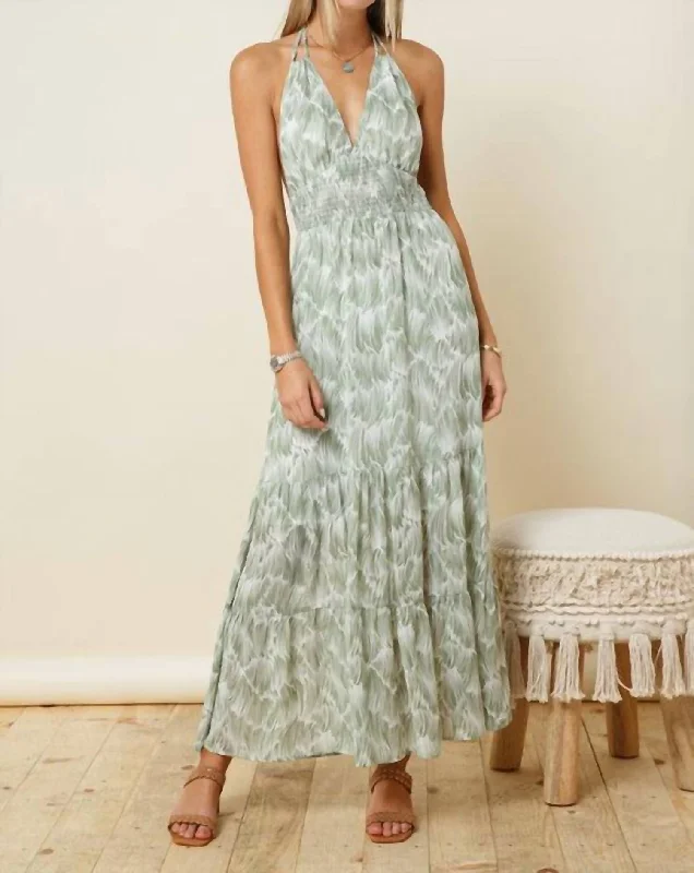 Trendy Women's Fashion Shannon Halter Maxi Dress In Green