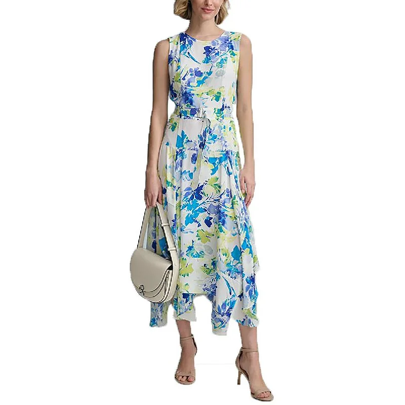Charming Women's Clothes For Special Events Womens Handkerchief Hem Floral Printed Fit & Flare Dress