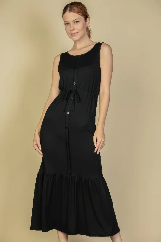 Affordable Luxury Women's Garments FASHNZFAB Women's Button Front Tie Waist Sleeveless Maxi Dress Affordable Luxury Women's Garments FASHNZFAB Women's Button Front Tie Waist Sleeveless Maxi Dress