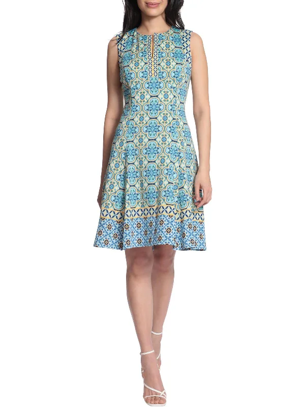 Women's Evening Wear Womens Printed Sleeveless Fit & Flare Dress