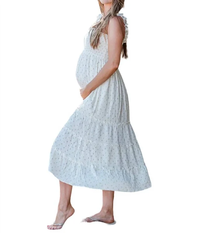 Fashionable Women's Clothing Floral Muslin Dress In Ivory