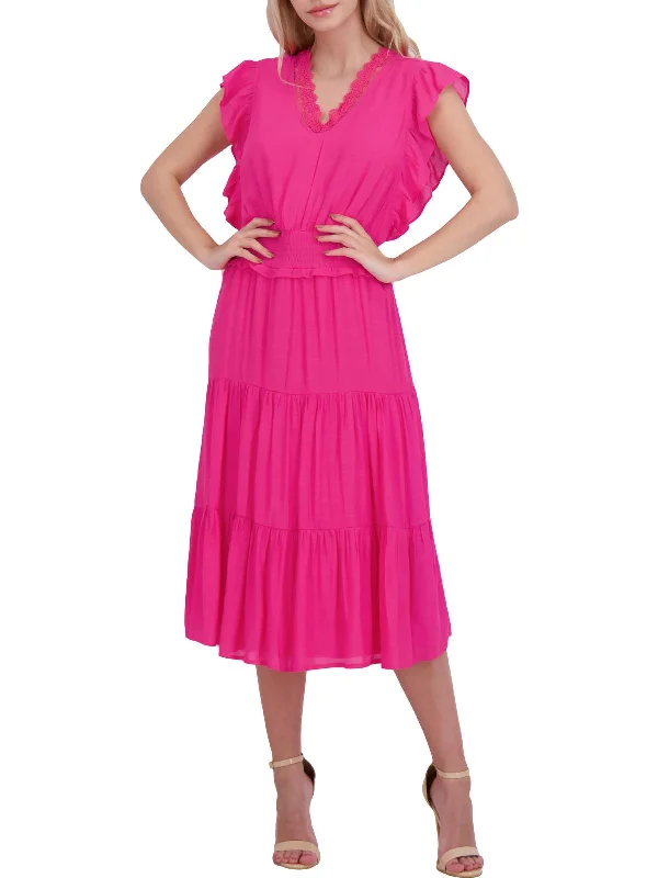 Latest Fashion Womens Ruched Flutter Sleeve Maxi Dress