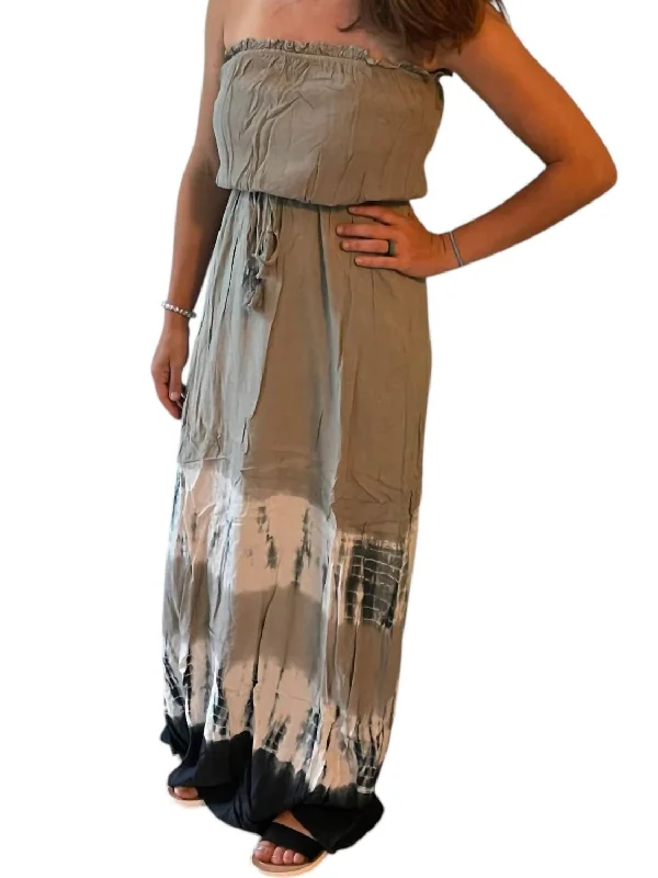 Classic Women's Clothing Styles Woven Tie Dye Strapless Maxi Dress In Multi Color