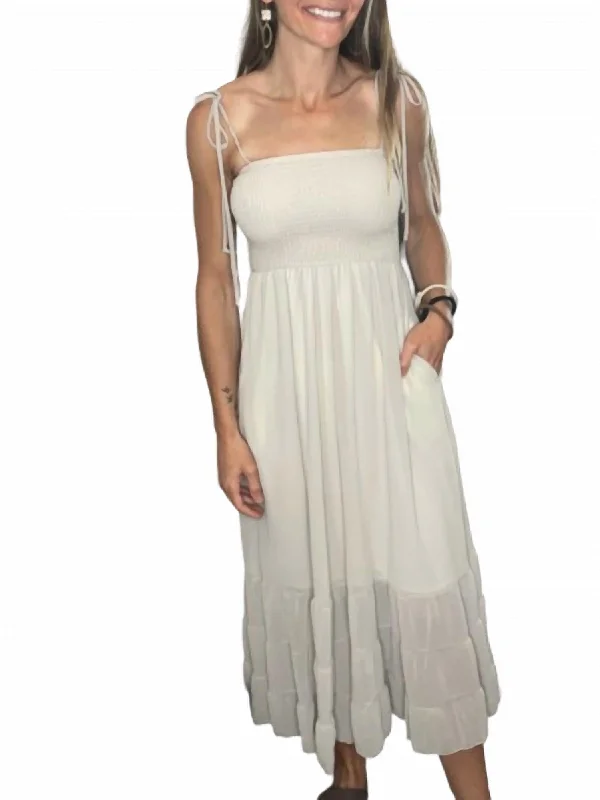 Sophisticated Women's Fashion Tube Shoulder Tie Maxi Dress In Beige