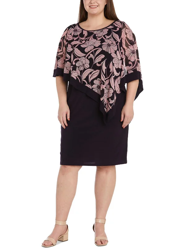 Holiday Special Offers Plus Womens Floral Print Knee Length Sheath Dress
