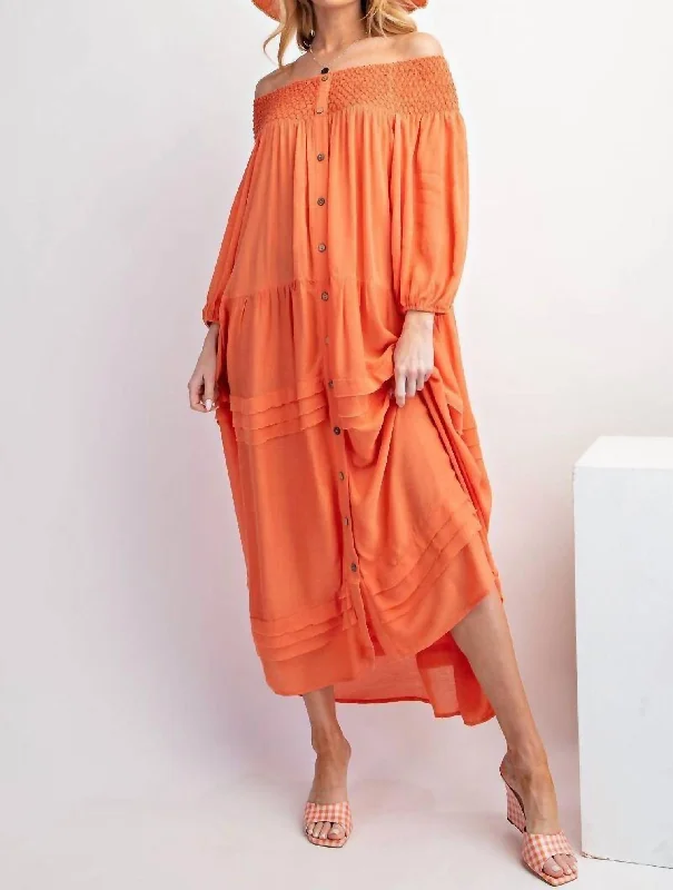 Online Boutique Clothing Gauze Button Down Maxi Dress In Washed Orange