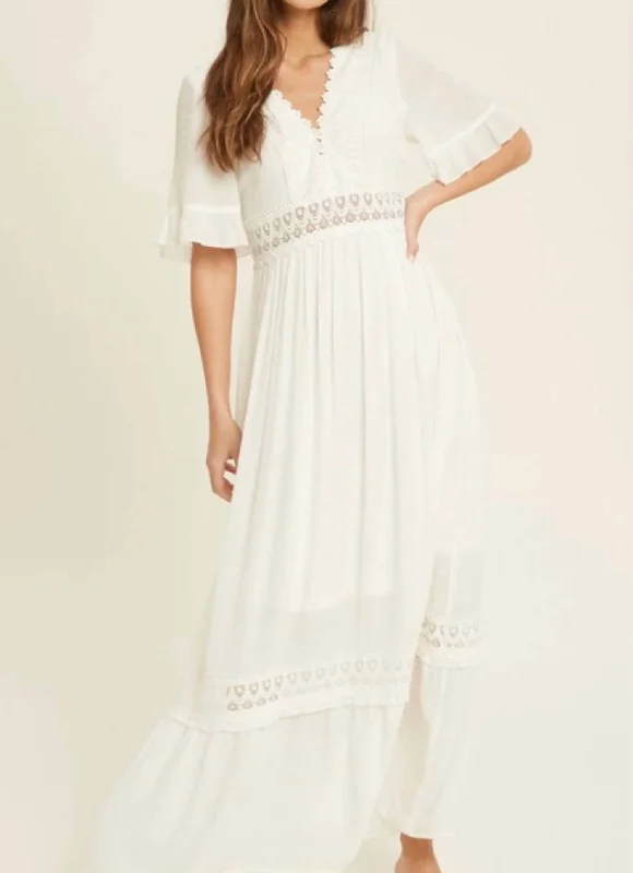 Must-Have Styles Crochet Lace Trim Maxi Dress In White