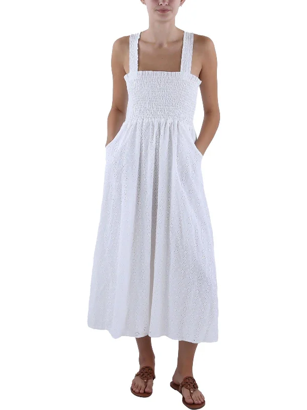 Women's Vintage-Inspired Outfit Womens Eyelet Smocked Maxi Dress
