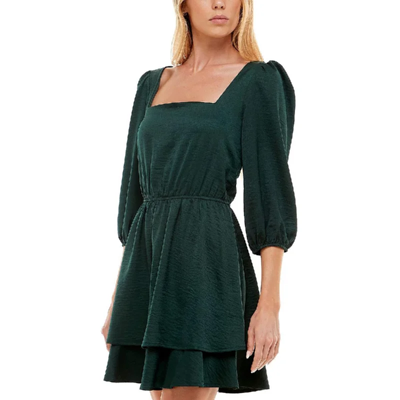 Sophisticated Style Juniors Womens Satin Mini Fit & Flare Dress