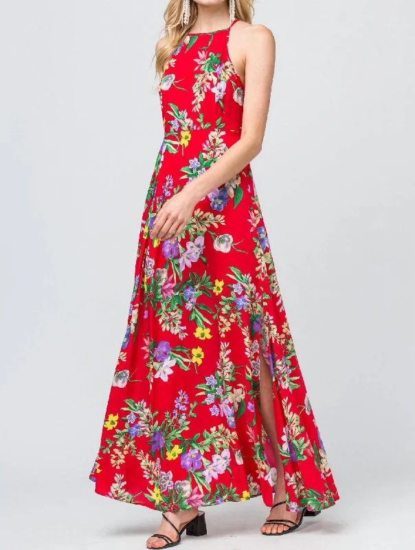 Women's Trendy Clothes Floral Print Maxi Dress In Red