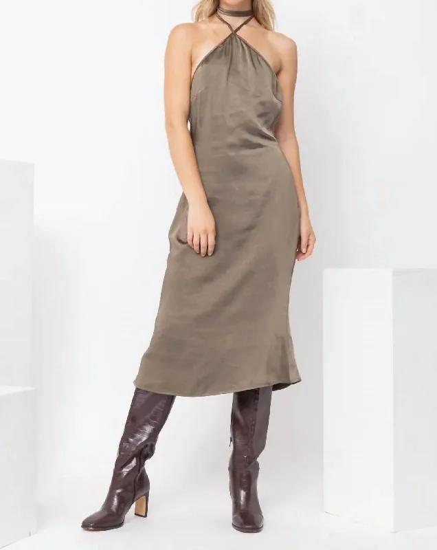 Sustainable Women's Clothes Satin Slip Dress In Dark Olive