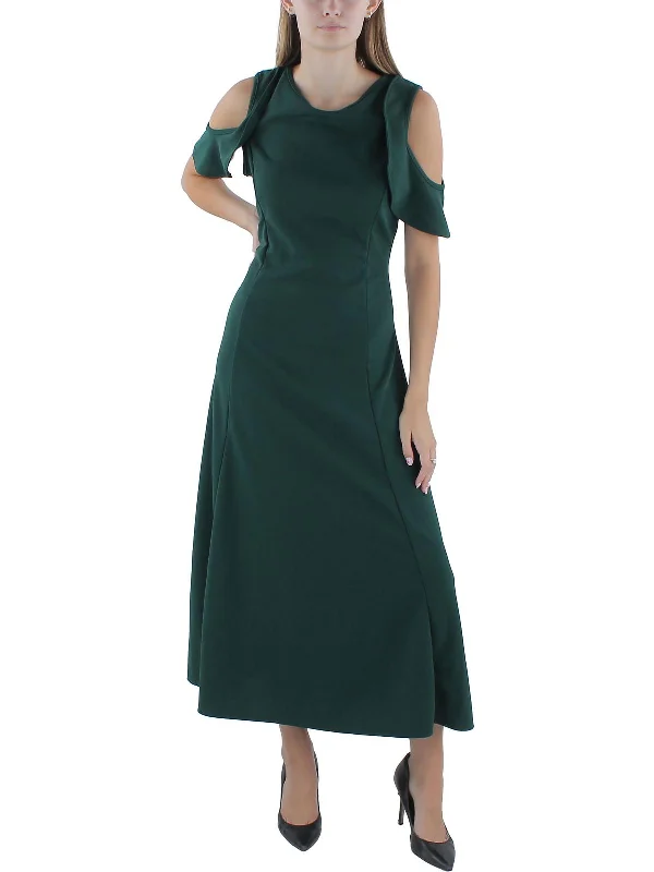 Modern Casual Clothing Womens Ruffled Cold Shoulder Maxi Dress