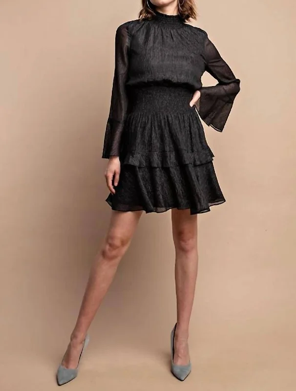 Women's Elegant Formal Outfit Smocked Waist Dress In Black