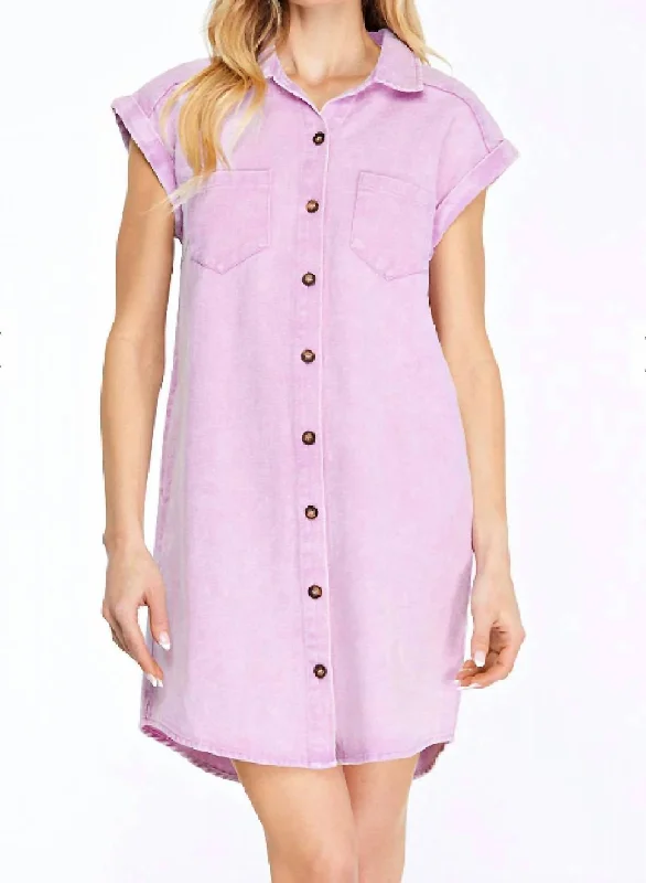 Sophisticated Style Button Down Twill Shirt Dress In Lavender