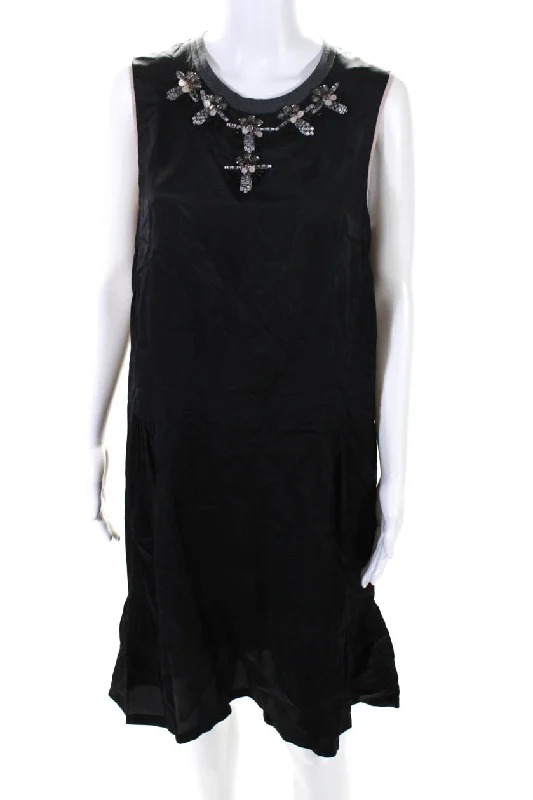 Women's Seasonal Clothing Marni Womens Beaded Round Neck Sleeveless Zip Up Mid-Calf Dress Black Women's Seasonal Clothing Marni Womens Beaded Round Neck Sleeveless Zip Up Mid-Calf Dress Black