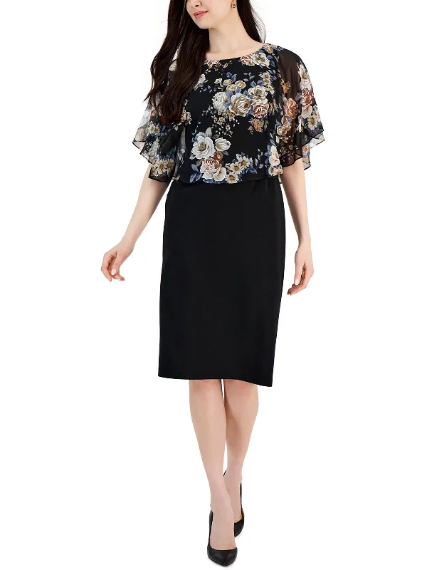 Comfortable Casual Wear Womens Floral Printed Chiffon Sheath Dress