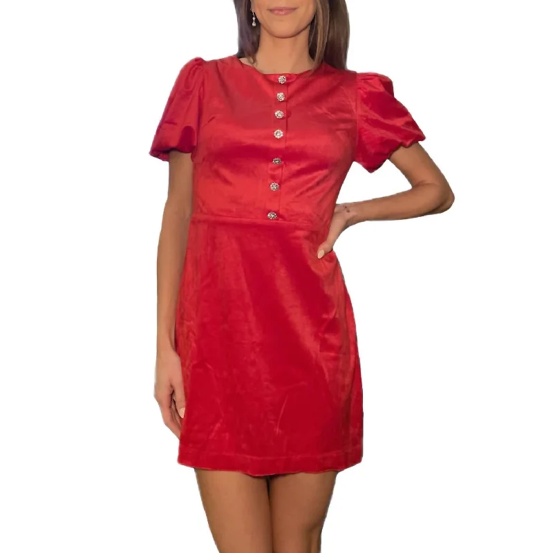 Chic Women's Clothing for Date Nights Velvet Front Faux Button Down Dress In Red