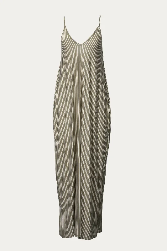 Trendy Street Style Striped Stretch-Modal Jersey Maxi Dress In Mocha/white