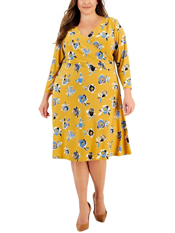 Luxury Women's Fashion Plus Womens Floral Print Polyester Fit & Flare Dress