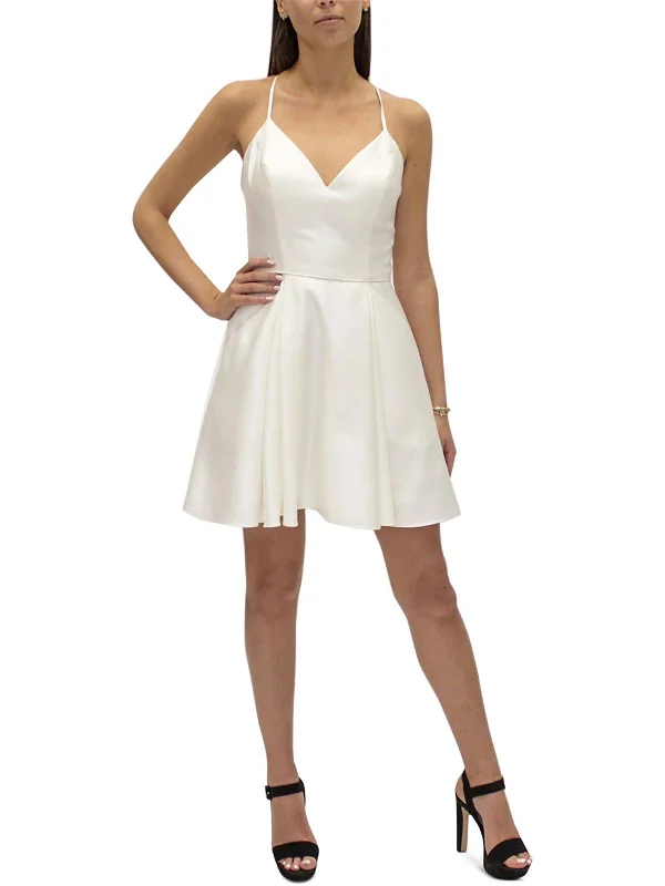 Women's Clothing Outfit Set Juniors Womens Satin Lace-Up Fit & Flare Dress