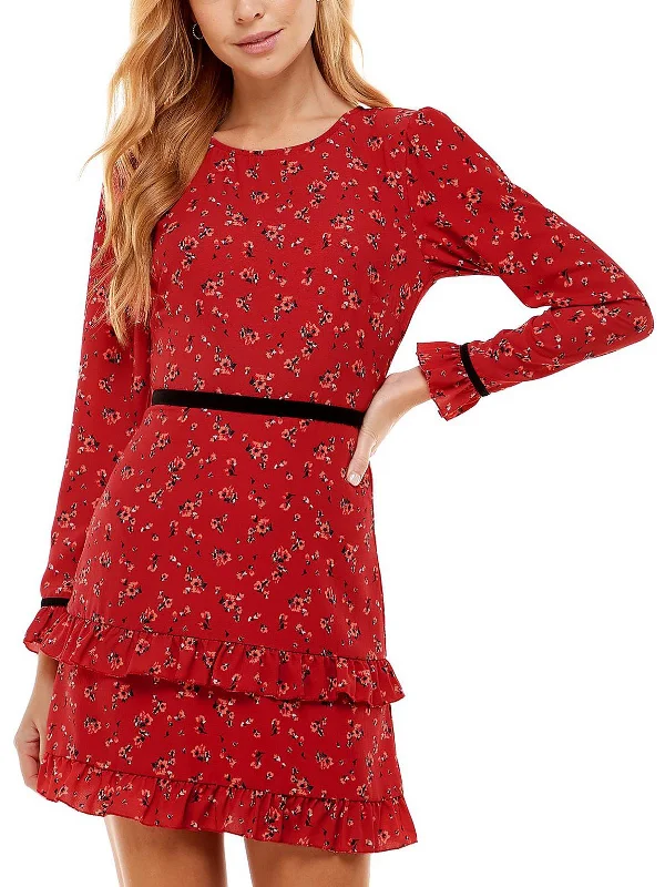 Women's Chic Outerwear Garments Juniors Womens Floral Mini Fit & Flare Dress