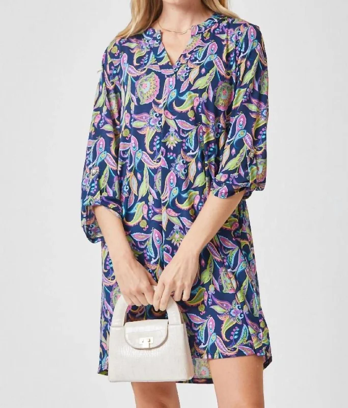 Best Boutiques Online Lizzy Dress - Plus In Navy Neon Floral Scroll