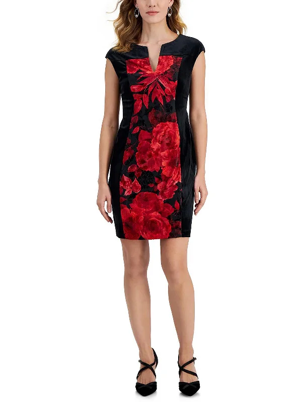 Affordable Online Boutiques Petites Womens Velour Sleeveless Sheath Dress