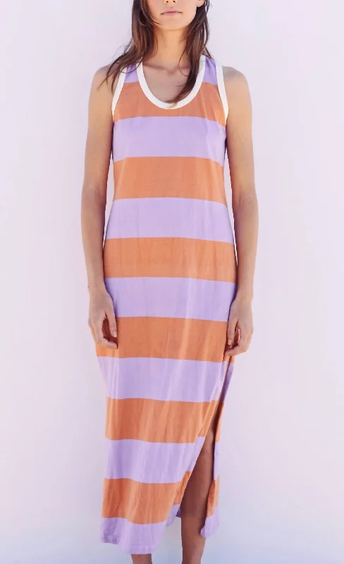 Stylish Women's Clothes for Work and Play RUGBY STRIPE RACERBACK MAXI DRESS in Light Orchid Clay