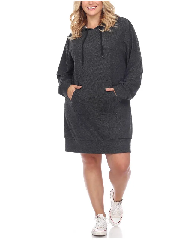 Fashionable Casual Tops Plus Womens Hoodie Above Knee Sweatshirt Dress