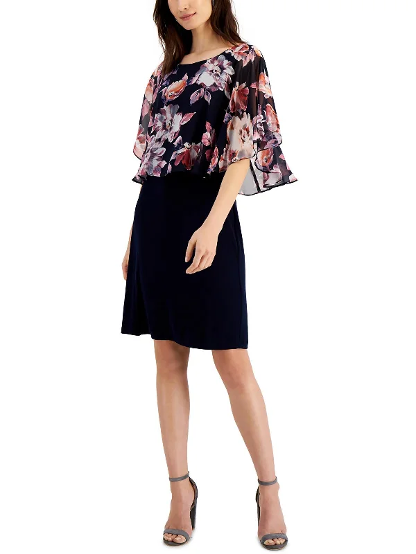 Women Clothes Petites Womens Knee Length Floral Print Wear To Work Dress